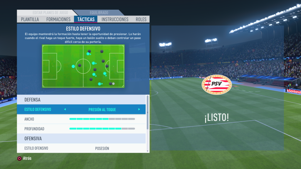 El control de la formación en FIFA 19.